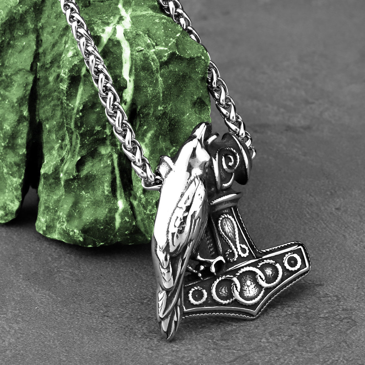 Battle Rope Anchor - Nordic Odin Raven Thor Hammer Collana